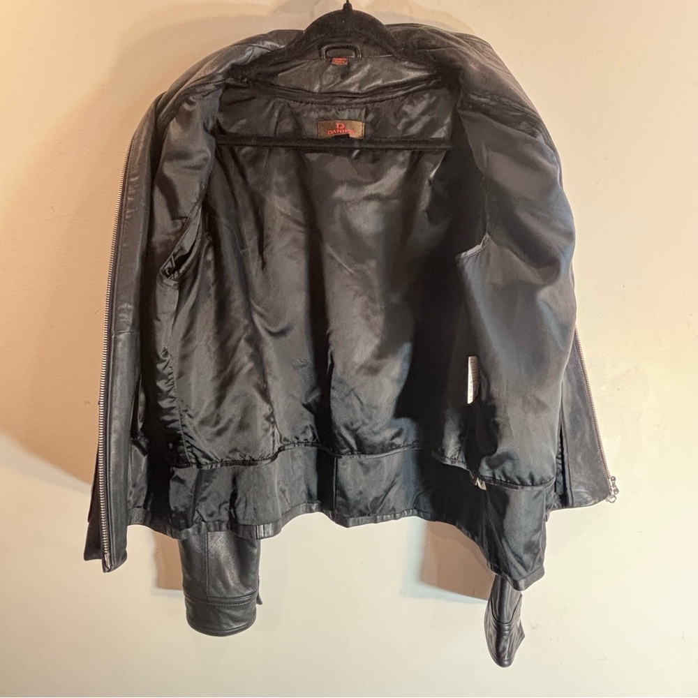 DANIER Sz XL Funnel Neck with Zipper Black Leather Jacket with Pockets Lined - Picture 7 of 10